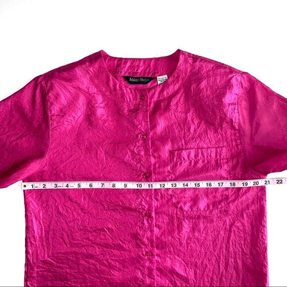 Vintage Ashleigh Morgan ‘80s Pink Crinkled Polyester Button Front Shirt Medium - Picture 7 of 8